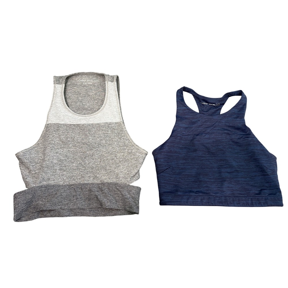Outdoor Voices Sports Bra Bundle Small Gray Colorblock & Blue Space Dye Set